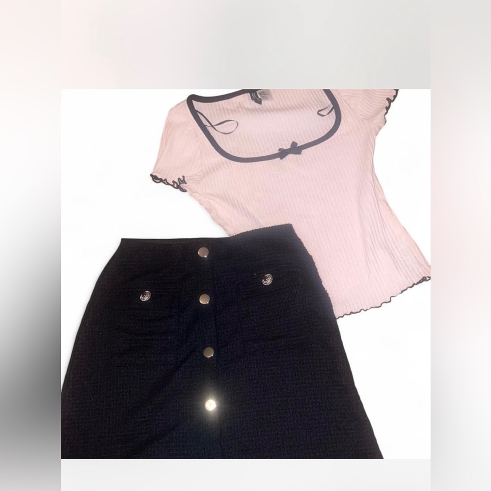 Pink Ribbed Top with Black Skirt H&M Lot Womens Size S